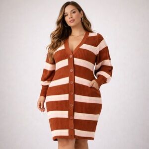ELOQUII Elements Women's Plus Size Puff Sleeve Cardigan Sweater Dress 18/20